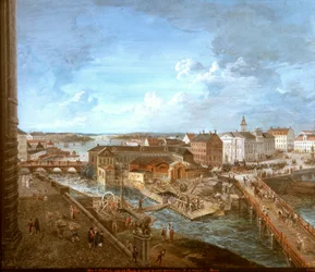 Ansicht von Stockholm vom Königspalast aus (Gouache auf Leinwand)